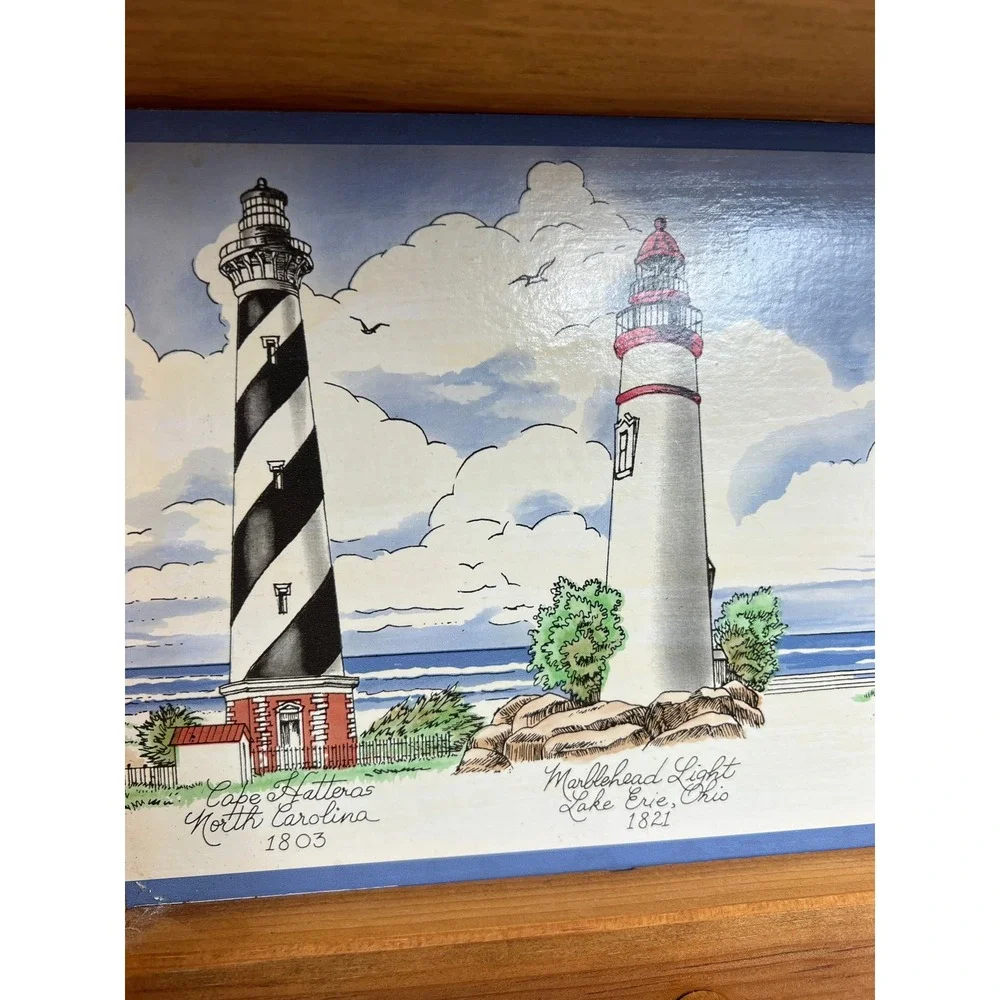 Vintage Wood Lighthouse Wall Shelf with Pegs Coastal Nautical Home Decor
